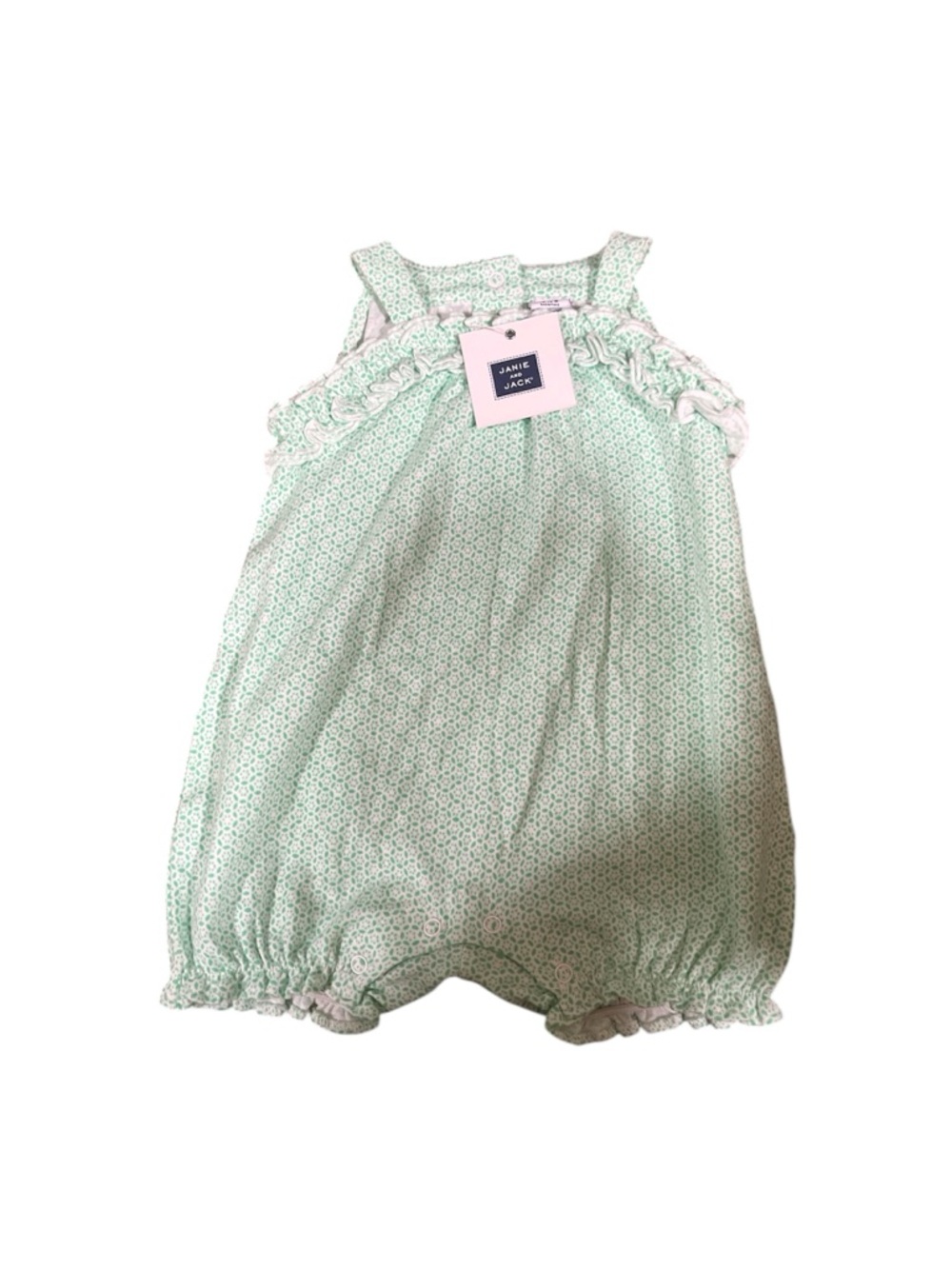 Janie and Jack Mint Green Floral Bubble Romper with Ruffle Trim 3-6 months NWT